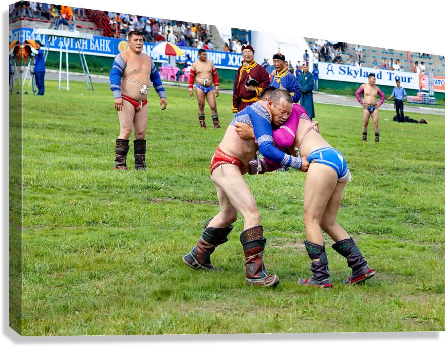 Wrestling matches at Naadam festival in Ulaanbaatar Mongolia Canvas Print