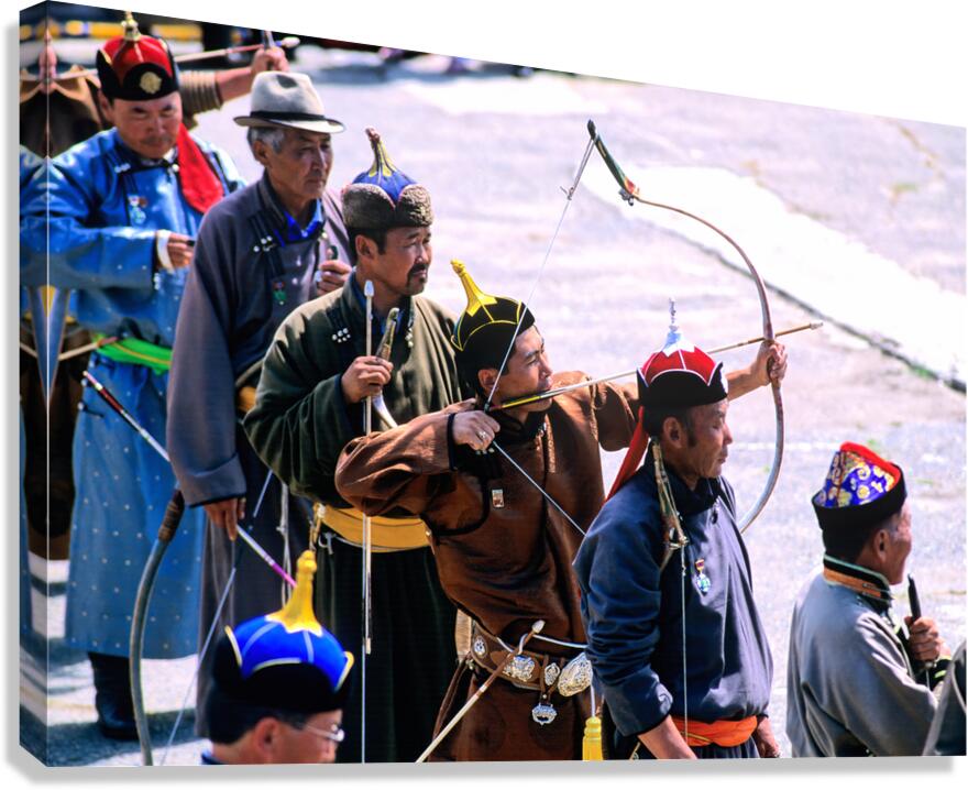Archery competition during Naadam festival in Ulaanbaatar Mongo Canvas Print