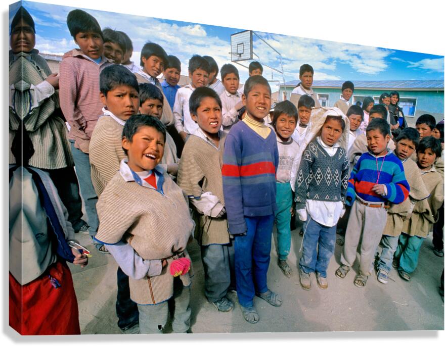 Diverse group of children posing outdoors with varied expression Canvas Print