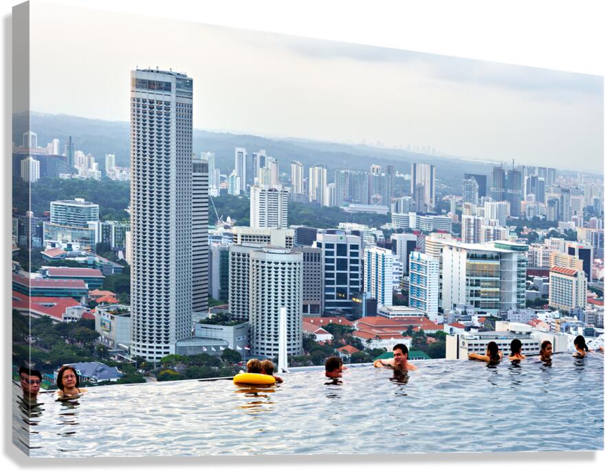 Visitors enjoy the Infinity Pool at Marina Bay Sands Canvas Print