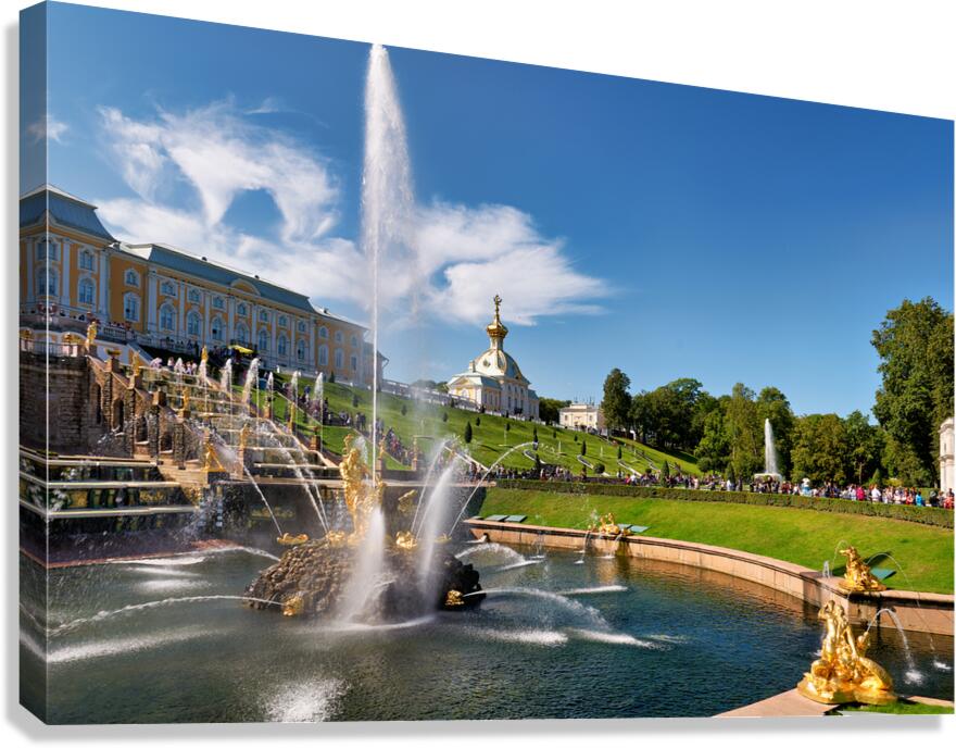 Visitors admire the fountains at Peterhof Palace Canvas Print
