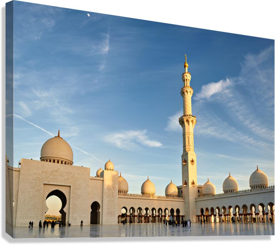 Visit the Sheikh Zayed Grand Mosque at sunset in Abu Dhabi Canvas Print