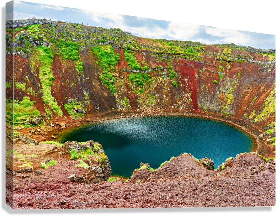 Exploring Kerid Crater in Iceland on a cloudy day Canvas Print