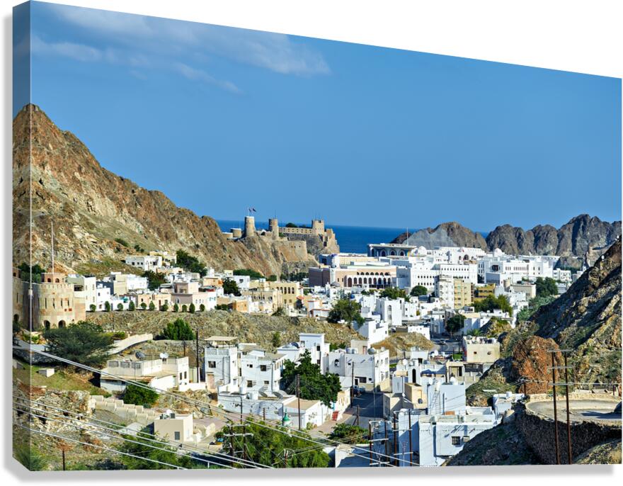 Cityscape of Muscat Oman with mountains and ocean view Canvas Print