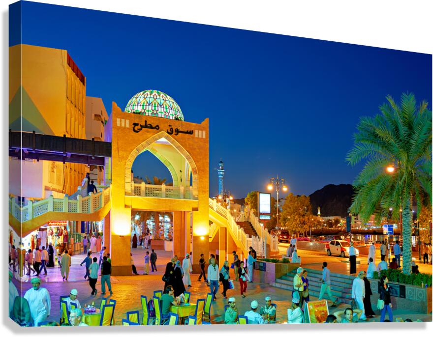 Waterfront view of Mutrah Souq in Muscat at sunset time Canvas Print