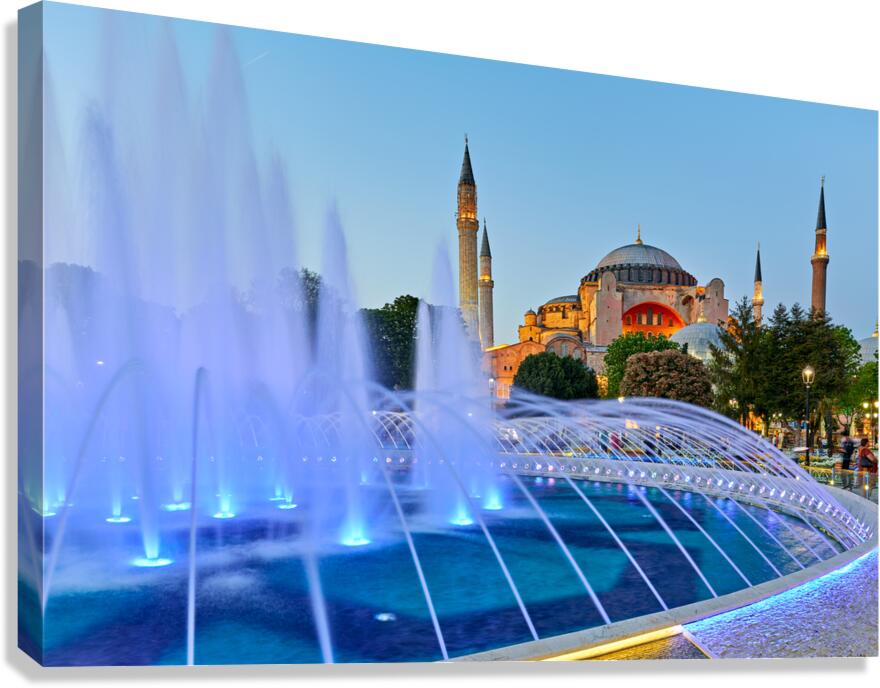 Hagia Sophia Grand Mosque at dusk with fountain display Canvas Print