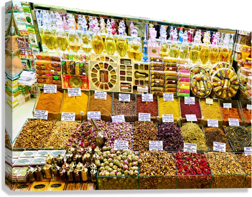 Discover many spices and oils in Istanbuls Grand Bazaar Canvas Print