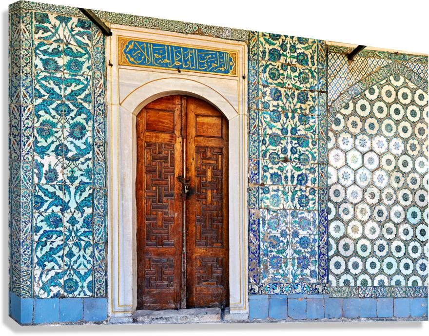 Exploring the tiled walls and wooden door at Topkapi Palace Canvas Print