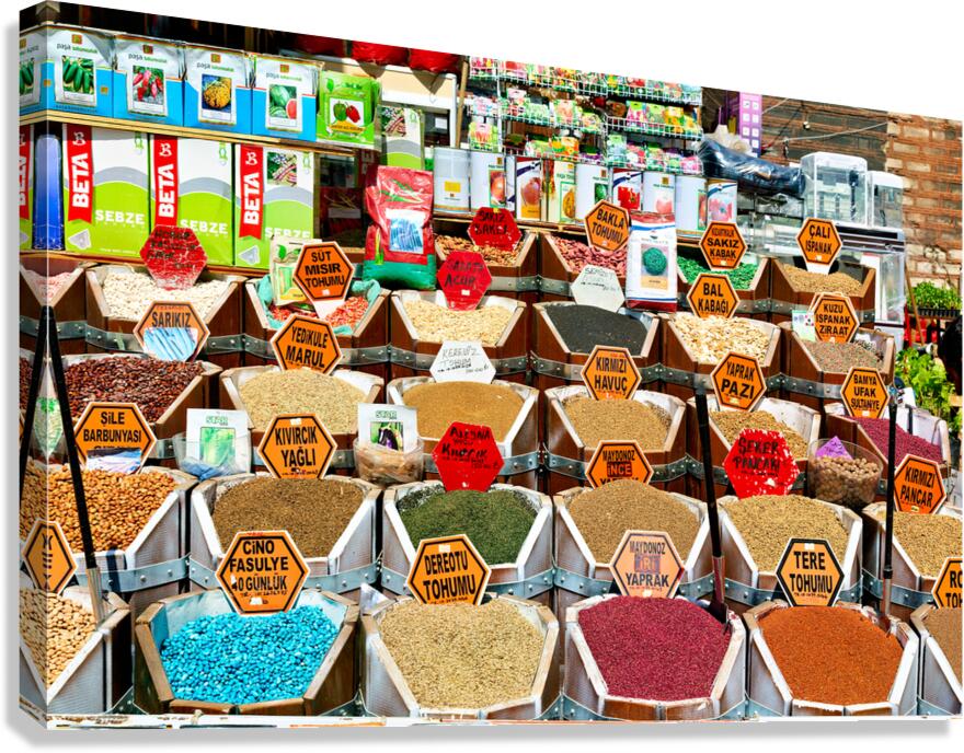 Spices and herbs displayed at Grand Bazaar in Istanbul Canvas Print
