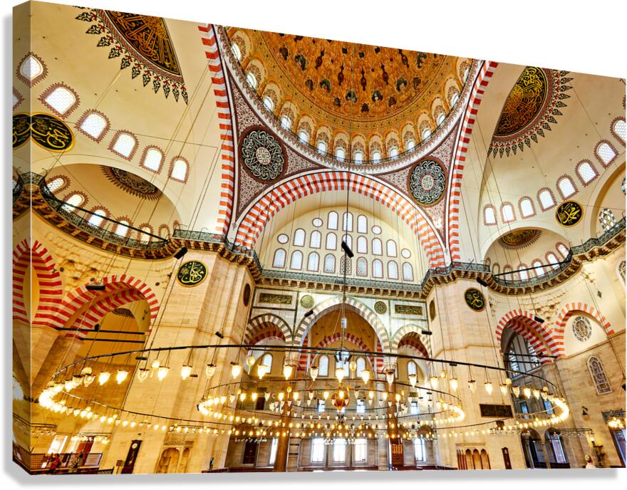 Ceiling light fixtures in Istanbuls Suleymaniye Mosque Canvas Print