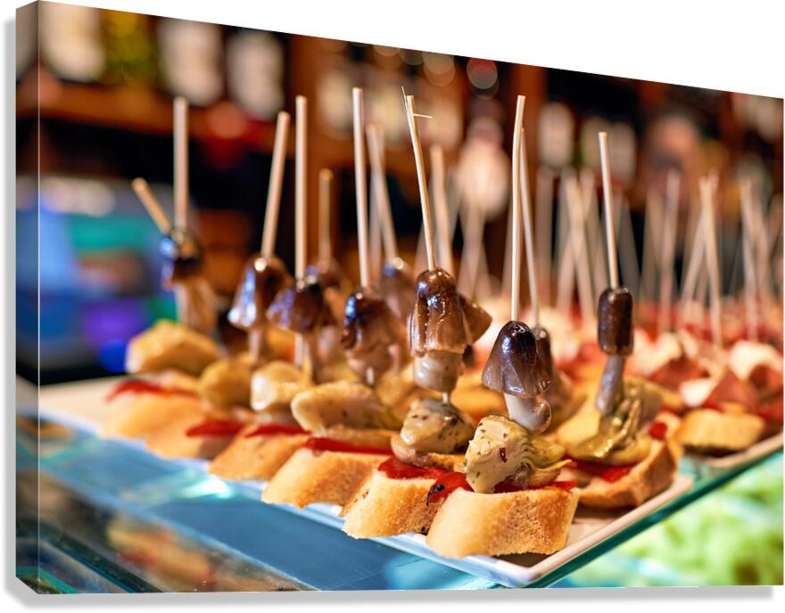 Tasty tapas served in a bar in Barcelona Catalonia Spain Canvas Print