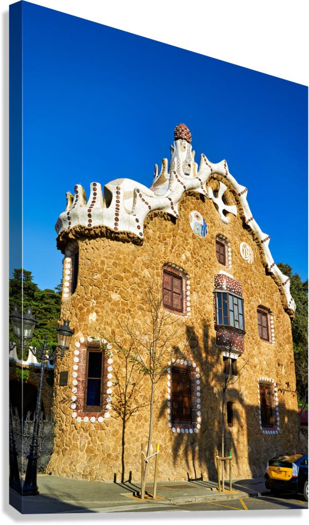 Exploring the fairytale house in Park Guell Barcelona Canvas Print