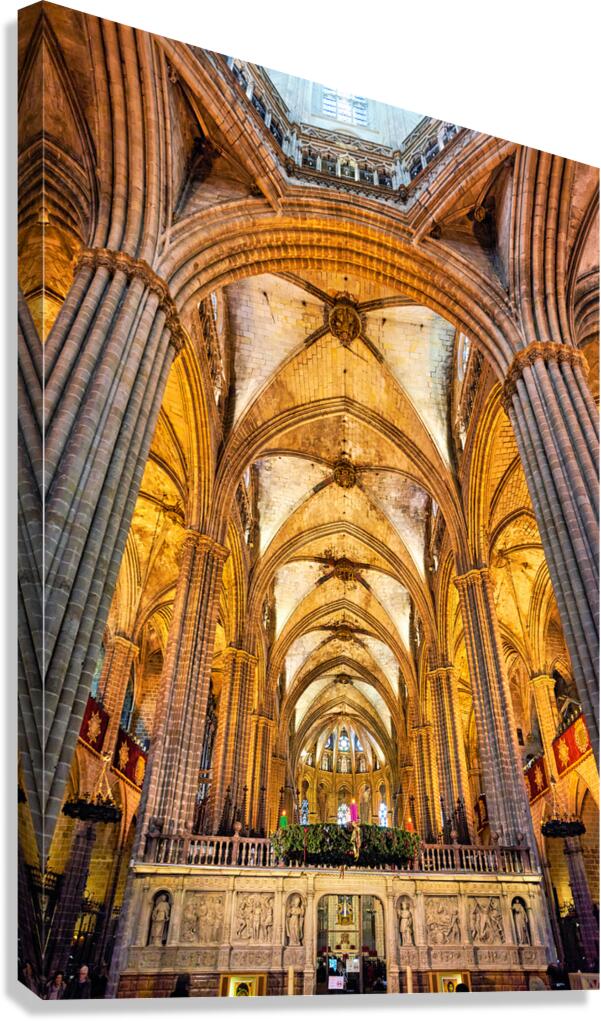 Historic view of the Cathedral of the Holy Cross in Barcelona Canvas Print