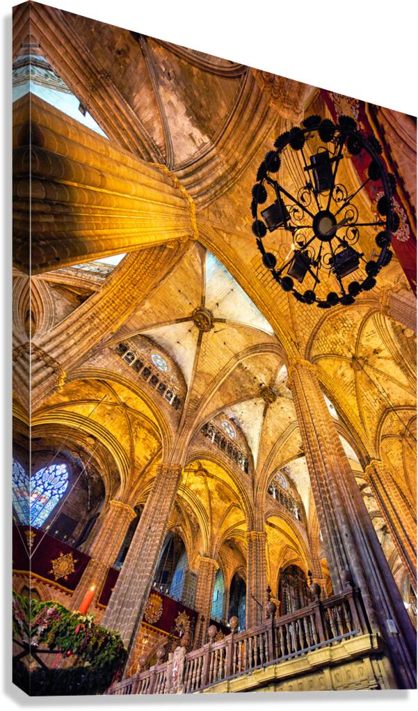 Catholic church architecture inside Barcelona Cathedral Canvas Print