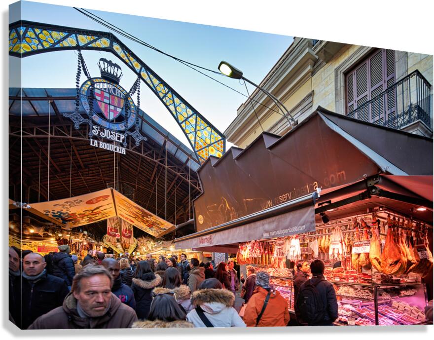 Crowds gather at Barcelonas La Boqueria market Canvas Print