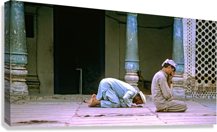Men pray in the mosque in Chitral during afternoon prayer Canvas Print