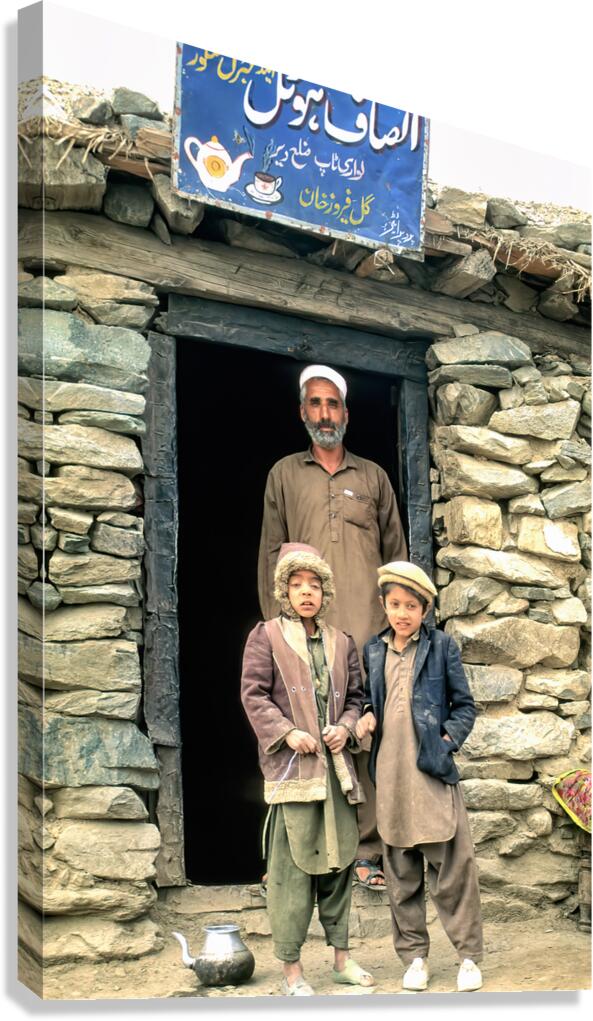 Family near shop at Shandur Pass in Pakistan Canvas Print