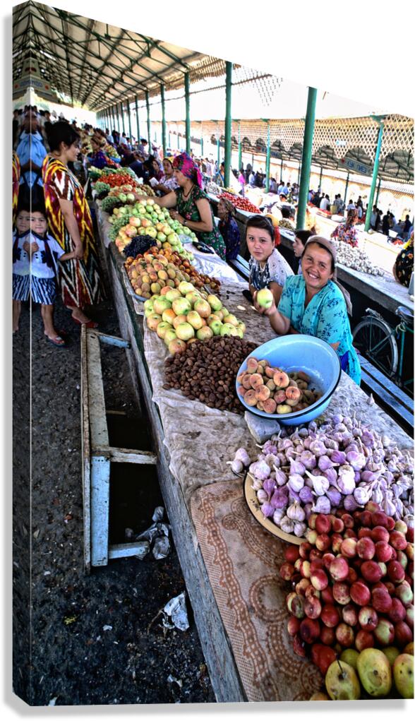 Market scene in Khiva Uzbekistan with fresh produce and people Canvas Print