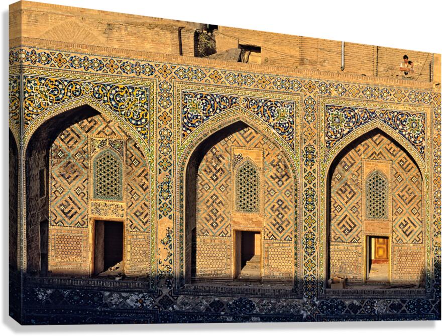 Madrasa architecture in Samarkand shows detailed design work Canvas Print