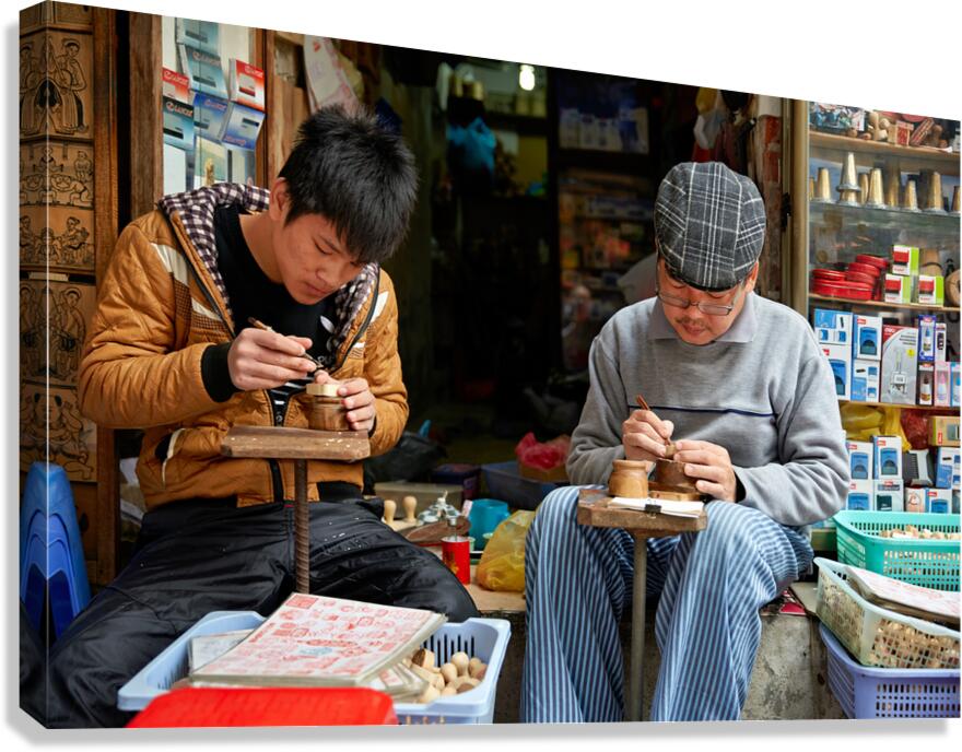 Crafting wooden items in Hanoi workshops during late morning Canvas Print