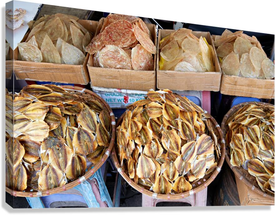Dried seafood for sale in Hanoi street market Canvas Print