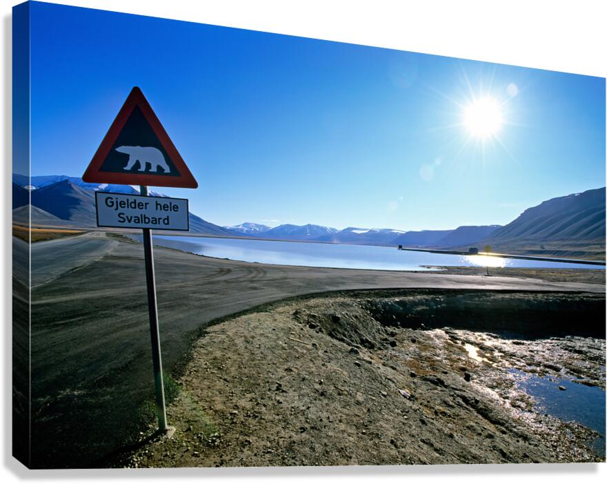 Warning signs in Longyearbyen Svalbard Archipelago Norway Canvas Print