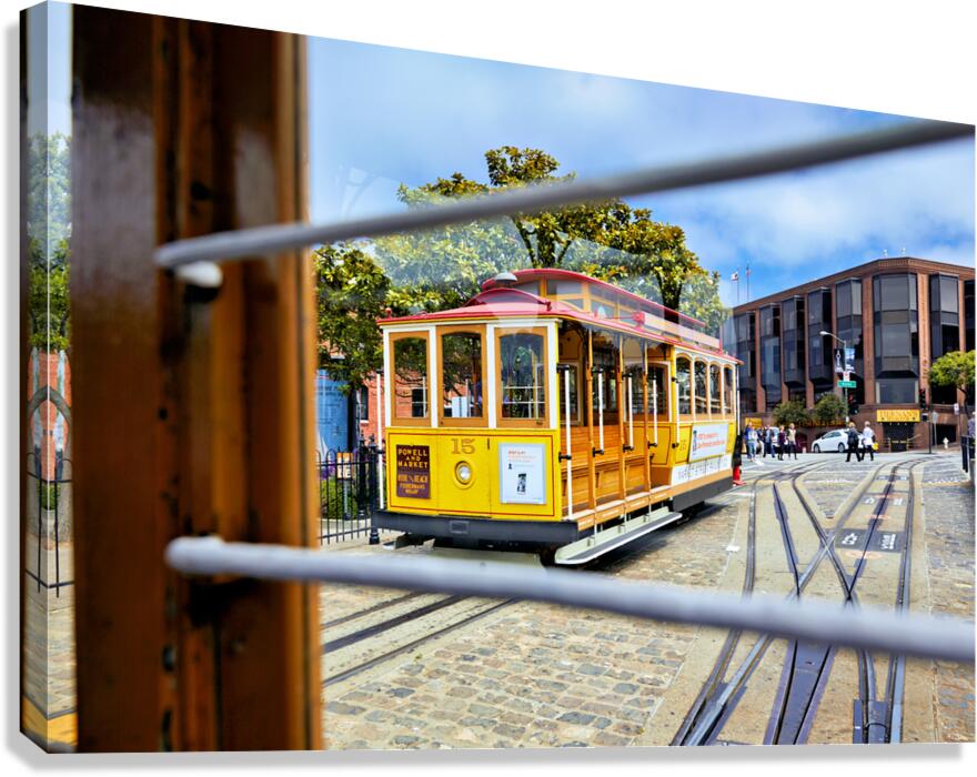 Cablecar travels through streets of San Francisco