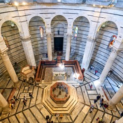 Exploring the interior of the Baptistery in Pisa Italy