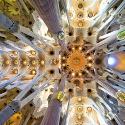 Visitors admire the Sagrada Famílias interior