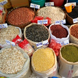 Market scene with beans and grains in Hanoi