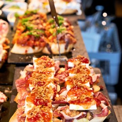 Basque pintxo snacks served in Bilbao Spain