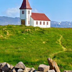 Visit to Hellnar Church in Iceland on a sunny day