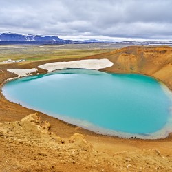 Krafla volcanic area with geothermal lake in Iceland