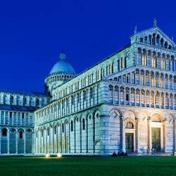 Cathedral at sunset in Piazza dei Miracoli in Pisa Italy