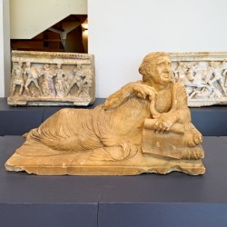 Cinerary urns at Guarnacci Museum in Volterra Tuscany Italy