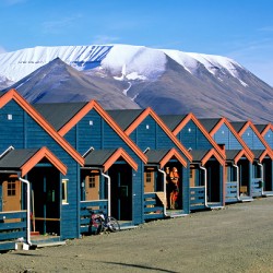 Colorful houses line the street in Longyearbyen Svalbard