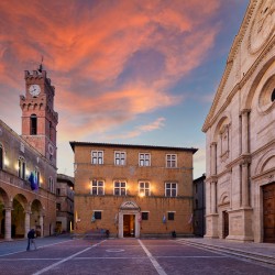 Visit to Pienza Val dOrcia town hall at sunset