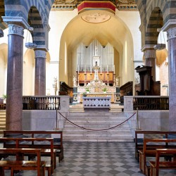 Visiting Duomo di Volterra in Tuscany Italy at midday