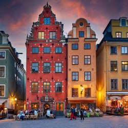 Stortorget square in Gamla Stan shows evening gatherings