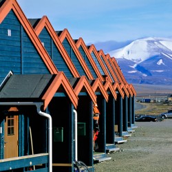 Colorful cabins line the street in Longyearbyen Svalbard