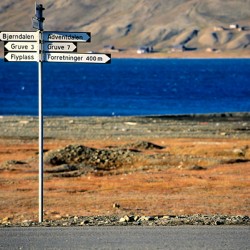 Directions guide visitors in Longyearbyen Svalbard Archipelago
