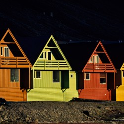 Colorful houses in Longyearbyen Svalbard under sunlight