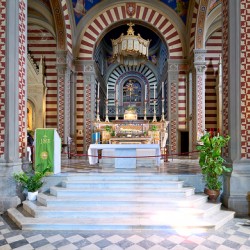Basilica Santa Margherita in Cortona Italy with church altar
