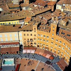 View of Piazza del Campo in Siena Tuscany Italy from above