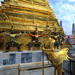Visit to Wat Phra Kaew in Bangkok with golden statues