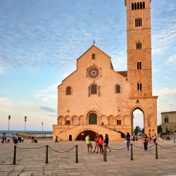 Apulia Puglia Italy. Trani. Basilica Cattedrale Beata Maria Vergine Assunta dedicated to Saint Nicholas at dusk