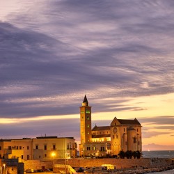 Apulia Puglia Italy. Trani. Basilica Cattedrale Beata Maria Vergine Assunta dedicated to Saint Nicholas at dusk