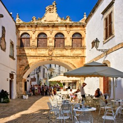 Apulia Puglia Italy. Ostuni. The white town. The Arco Scoppa arch