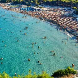 Apulia Puglia Salento. Italy. Torre dellOrso. Melendugno. Aerial view of the beach