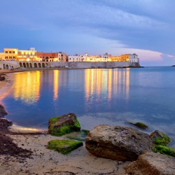 Salento. Apulia Puglia Italy. Gallipoli. Sunset on the waterfront